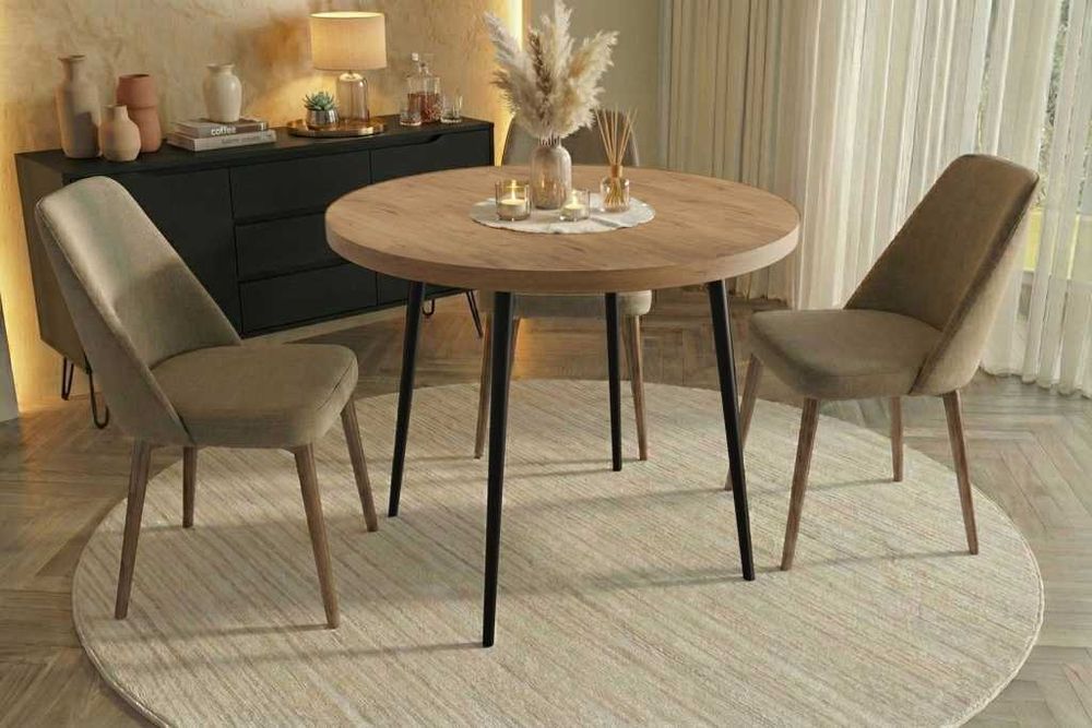 Stół okrągły OSLO 90cm Marmur Halifax Hikora Wotan Craft Sonoma Artisa