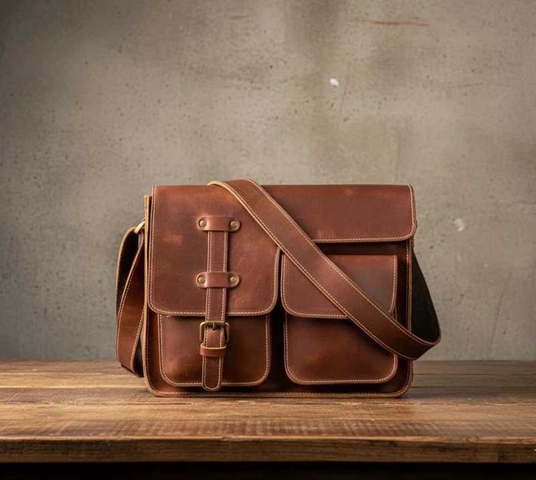 Męska torba skórzana vintage brązowa ramię messenger prawdziwa skóra