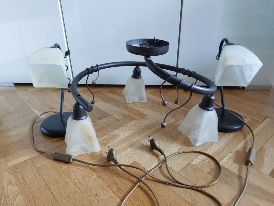Zestaw lamp, żyrandol + 2 lampki nocne