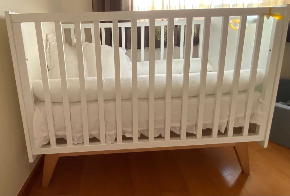 berço de bebé novo + colchão - trama nuova de faia branco