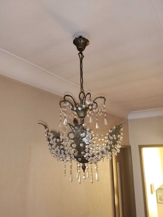 Lustre Antigo em Latão e Cristal Estilo Império