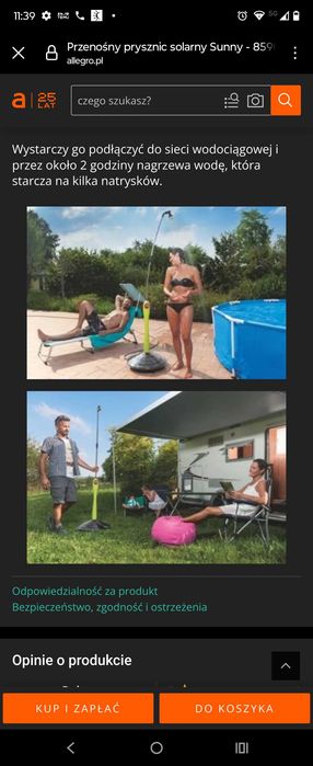 Prysznic przenośny solar Sunny nowy/powystawowy