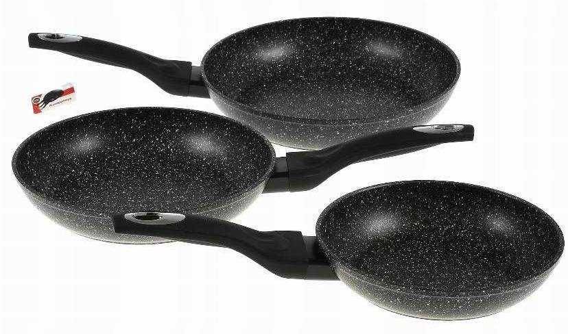 3x Patelnia Zestaw Patelni 20/24/28 Marmurkowa Indukcja Gaz