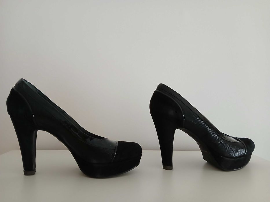 Sapatos Salto Alto Preto (Camurça e Verniz) -  Tamanho 38