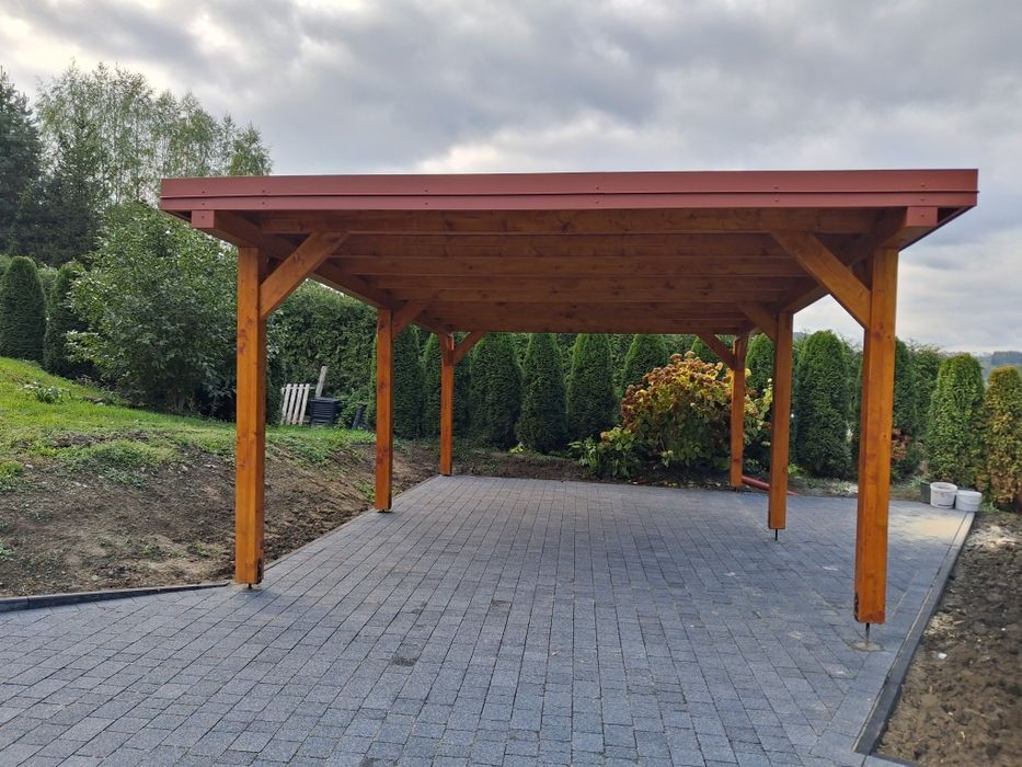 Wiata garażowa drewniana carport zadaszenie tarasu garaż