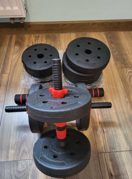 Zestaw hantli hantle 2w1 gryf i sztanga 20kg 2x10kg z łącznikiem NOWE