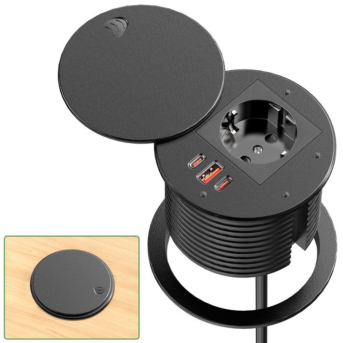 Gniazdo Meblowe do Zabudowy w Blat USB-C PD 35W USB-A QC 30W Czane 1.8