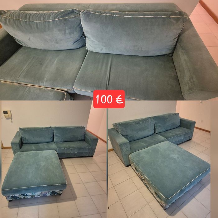 Sofá em Veludo + Apoio de Pés (poufe)