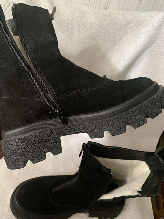 Зимові черевики, шкіра, замш