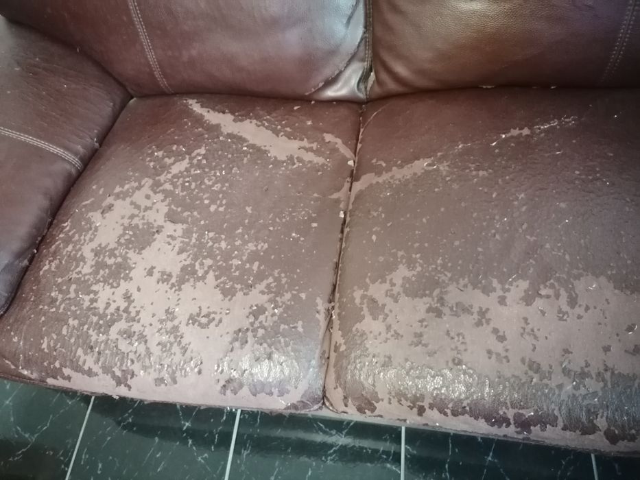 Vendo sofá de 2 lugares em pele de boa qualidade , precisa ser forrado ou utilizar uma coberta