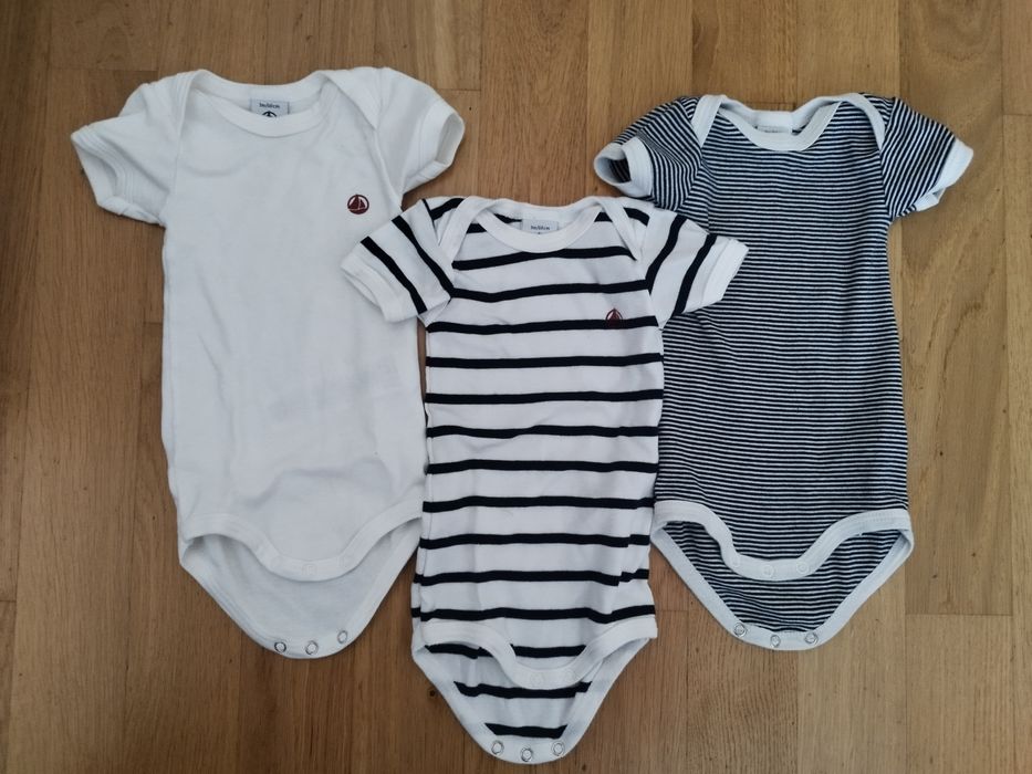 Zestaw 3 sztuk body Petit Bateau w marynarskim stylu