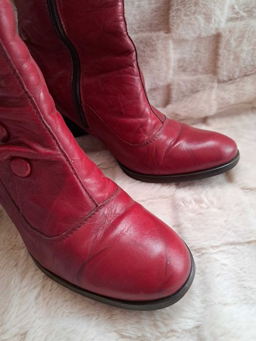 Czerwone Kozaki skóra r. 36 lasocki skórzane