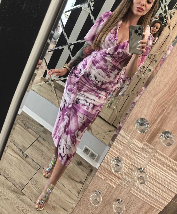 River Island piękna midi drapowana 36 S impreza lato na codzień