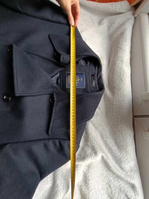 Płaszcz wełniany męski granatowy, kurtka zimowa M wełna wool