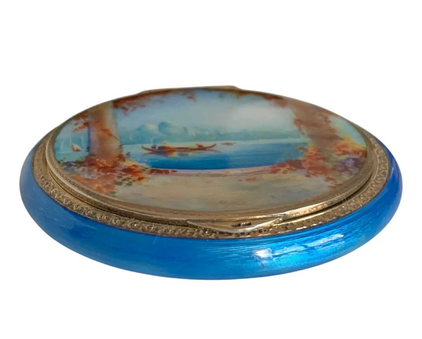 Srebrna Puderniczka Emalia Gilosz Srebro