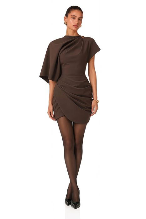Sukienka miss rosier Francesca Brown Asymmetrical Gathered Mini Dress