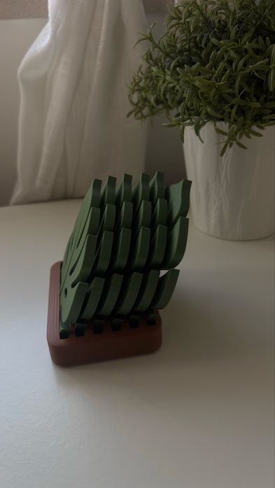 Conjunto de porta copos - Folha de Monstera (costela de Adão)