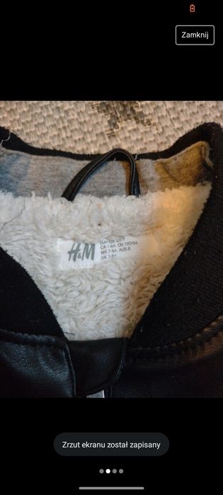 Kurtka ramoneska chłopięca ekoskóra 128 czarna kożuszek H&M