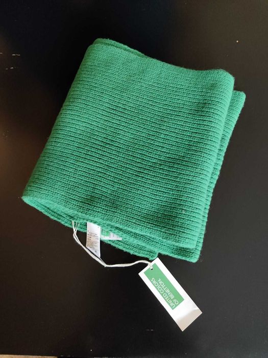 Conjunto Benetton verde cachecol + luvas L - NOVO