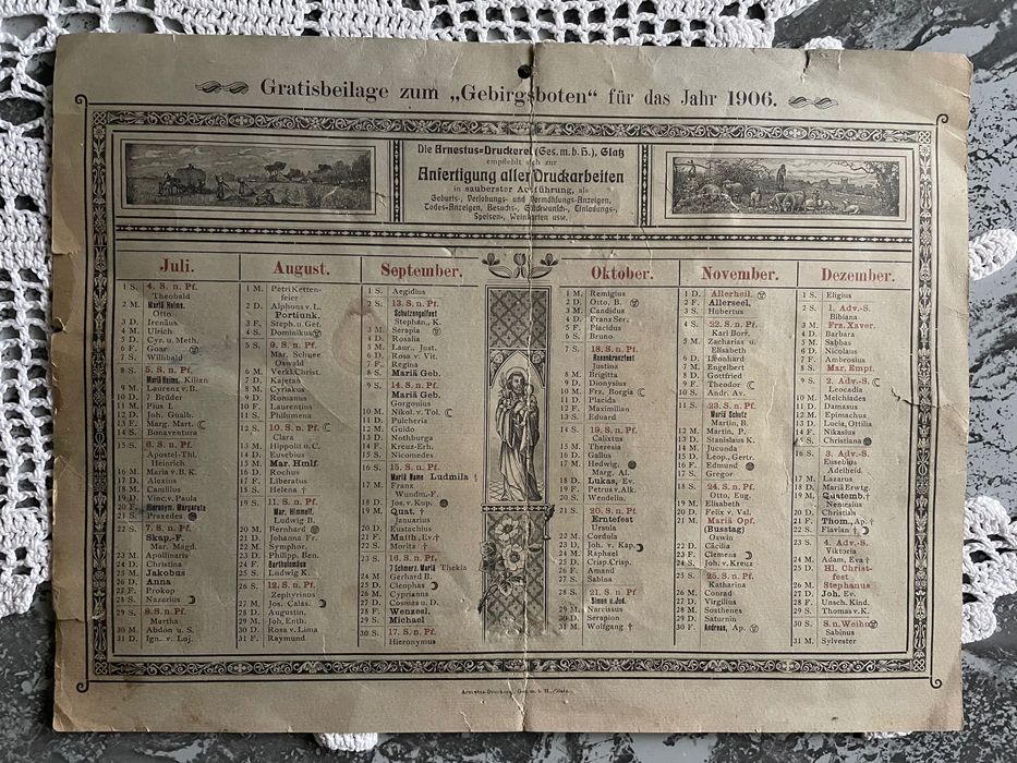 Stary kalendarz Glatz Kłodzko 1906 r.