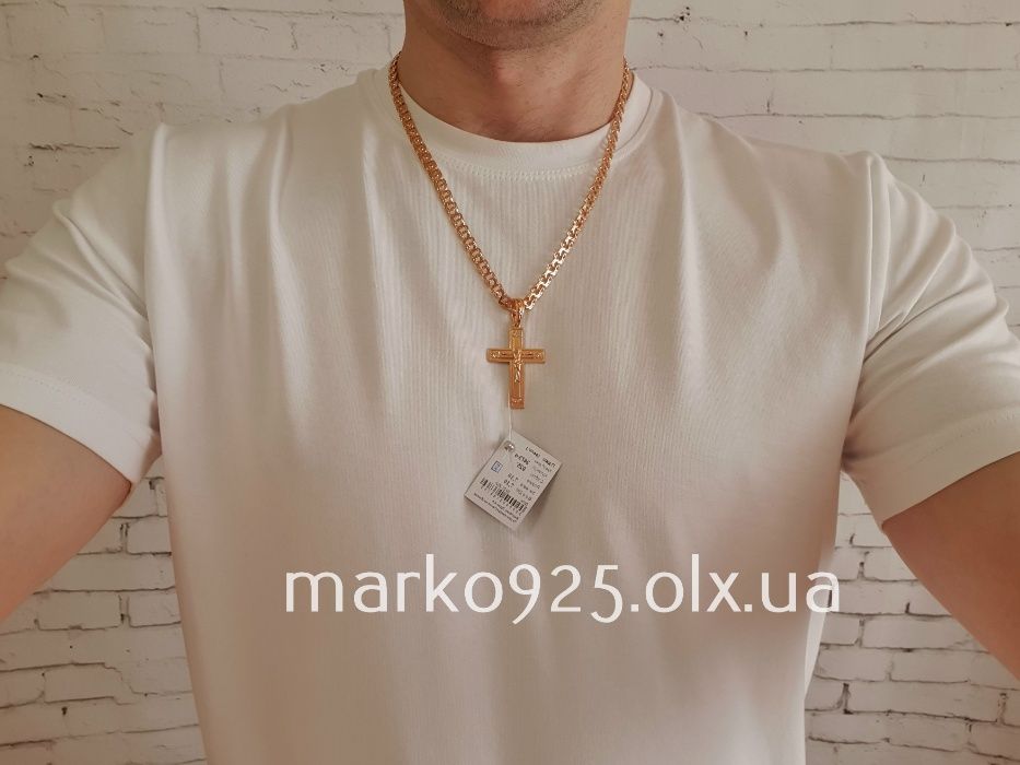 Позолота Серебряная цепочка и крестик Ланцюг позолота і хрестик