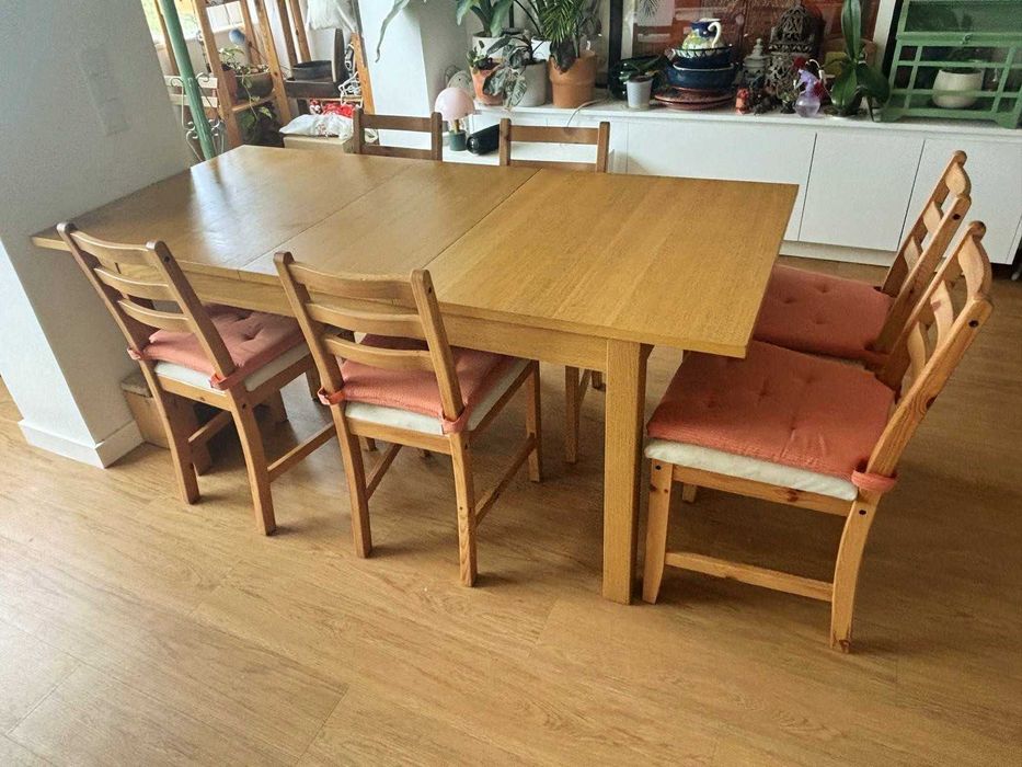Mesa jantar extensível + cadeiras cor carvalho Ikea