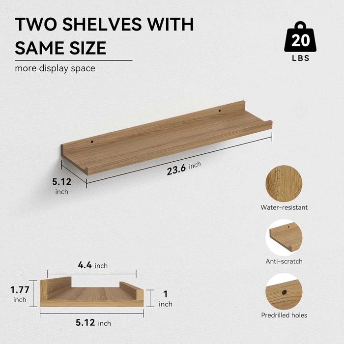 Półka wisząca drewniana 60 cm 2 sztk