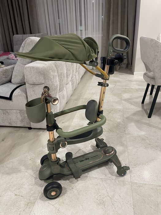 Дитячий самокат-трансформер 4в1 складаний з батьківською ручкою оливковий Maraton