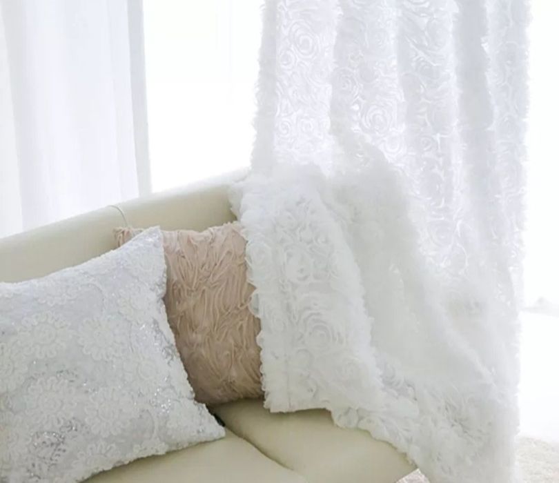 Firany białe romantyczna 3 d w wypukłe róże nowe śliczne  dekoracyjne