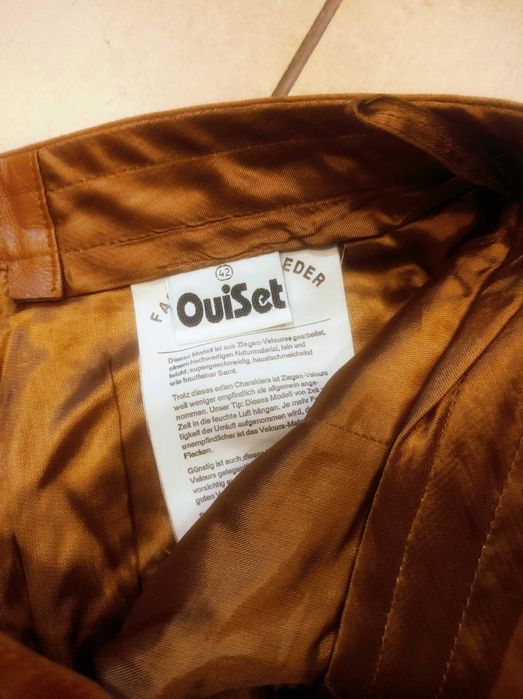 OuiSet maxi długa spódnica z naturalnej miękkiej skóry zamszowej