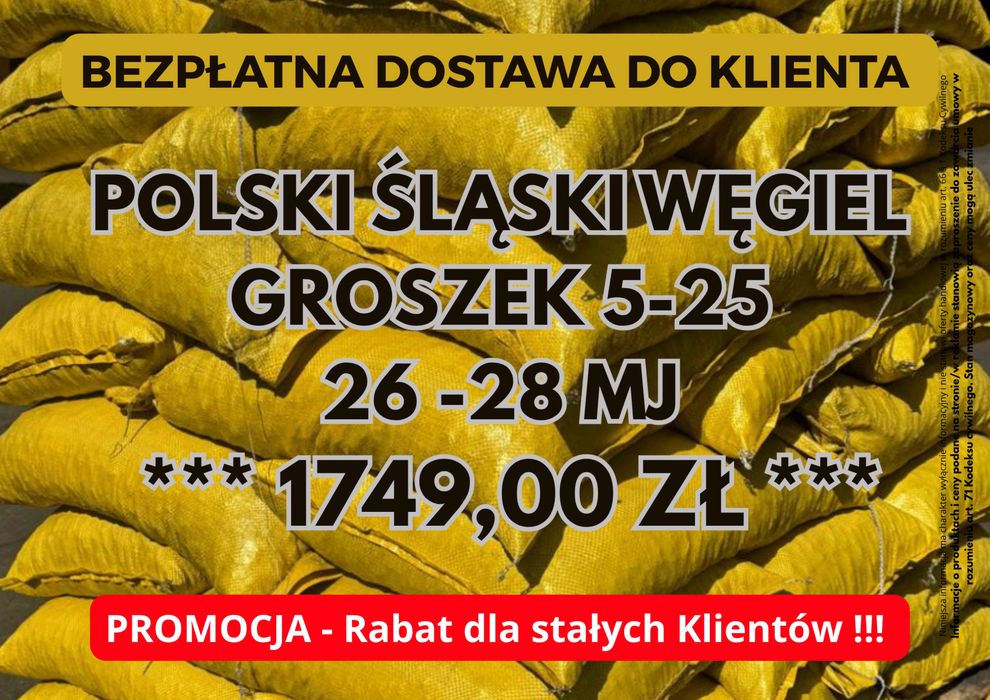 POLSKI WĘGIEL : GROSZEK 5-25, 26-28MJ - Transport Gratis !