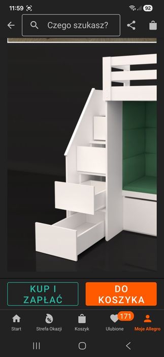 Łóżko piętrowe 90x180