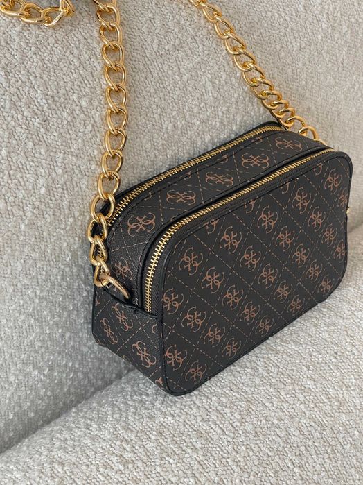 Женская сумка Guess кросс боди через плечо бежевый черный Гесс