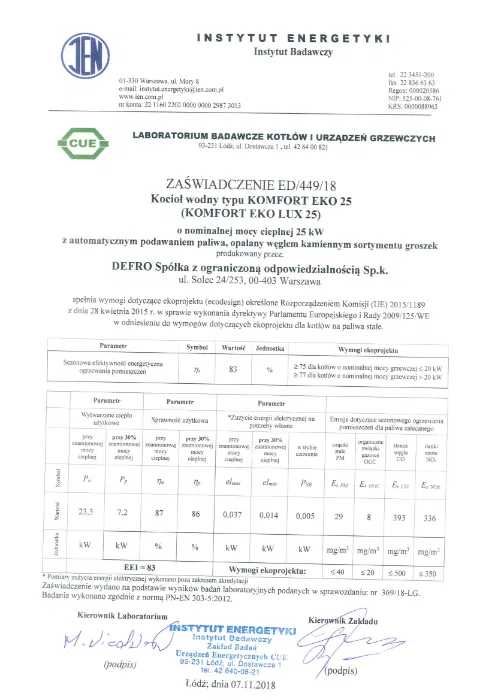 Piec kocioł na ekogroszek Defro Komfort Eko Mini 24kw