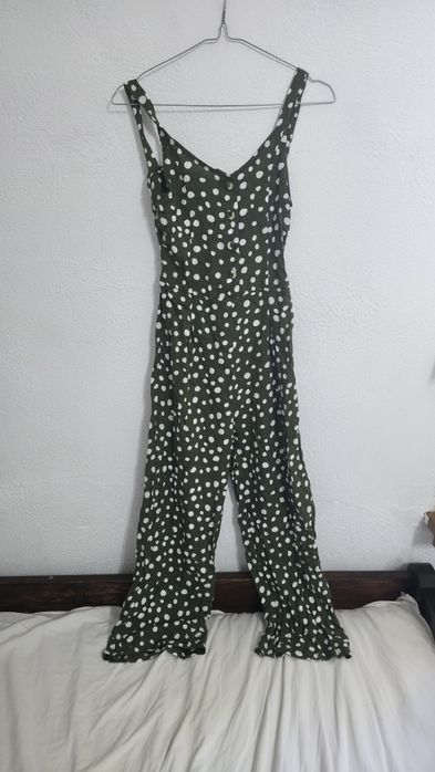 Zielony kombinezon w grochy retro vintage damski kombinezon khaki  M&C
