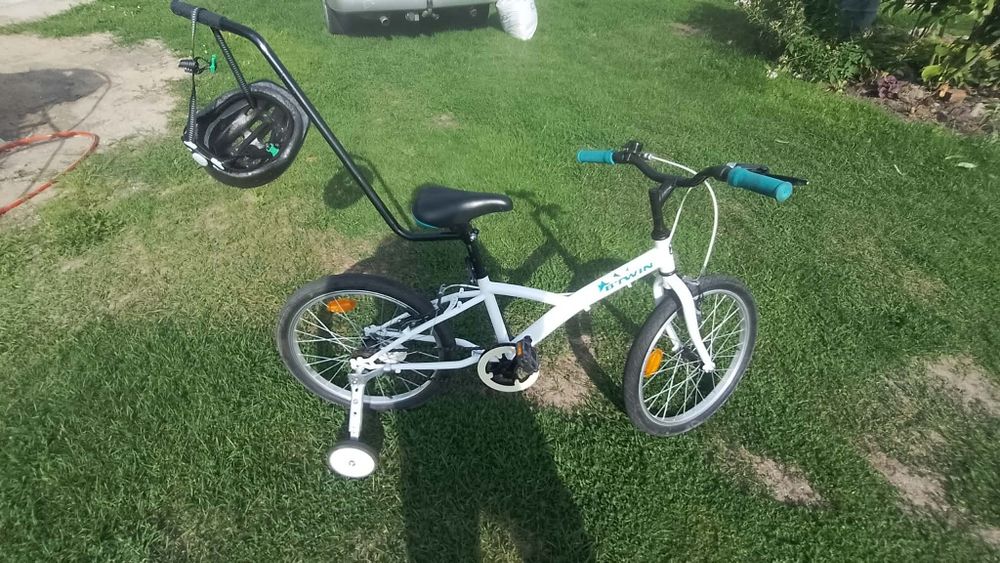Rower dziecięcy B'Twin Decathlon100 (20 cali) + kółka boczne + drążek i kask! Stan BDB