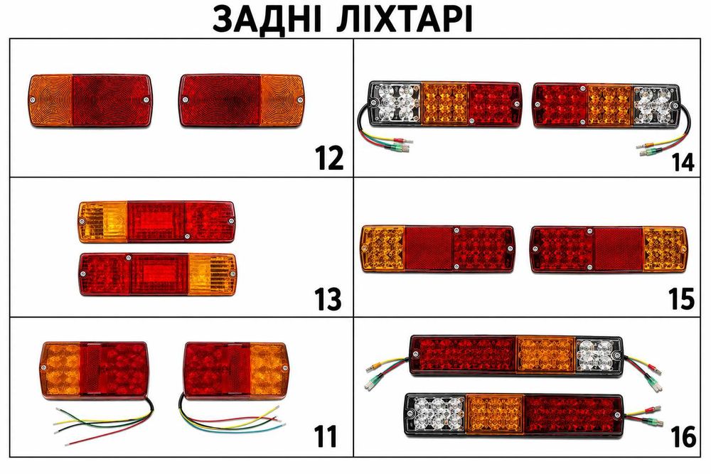 LED-ліхтарі, катафоти, світловідбивачі та підсвітка номера для причепів