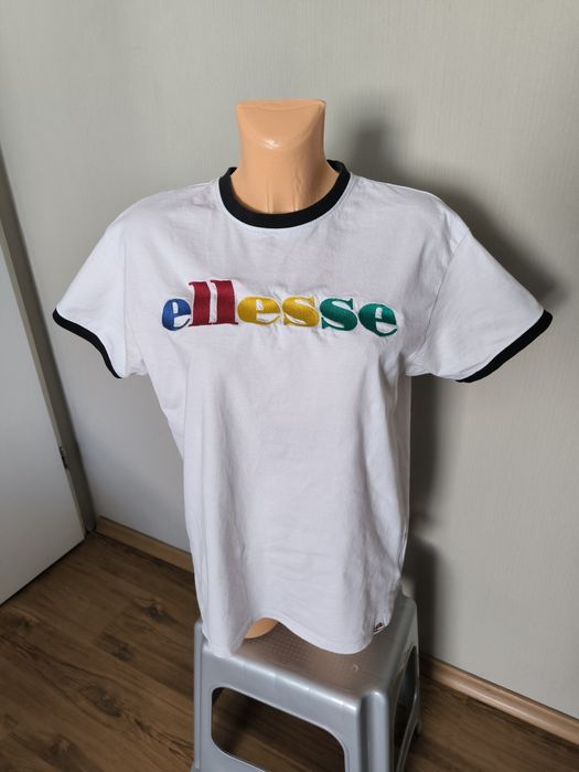 Ellesse t-shirt damski 38 biały wyszywany top lato bawełna