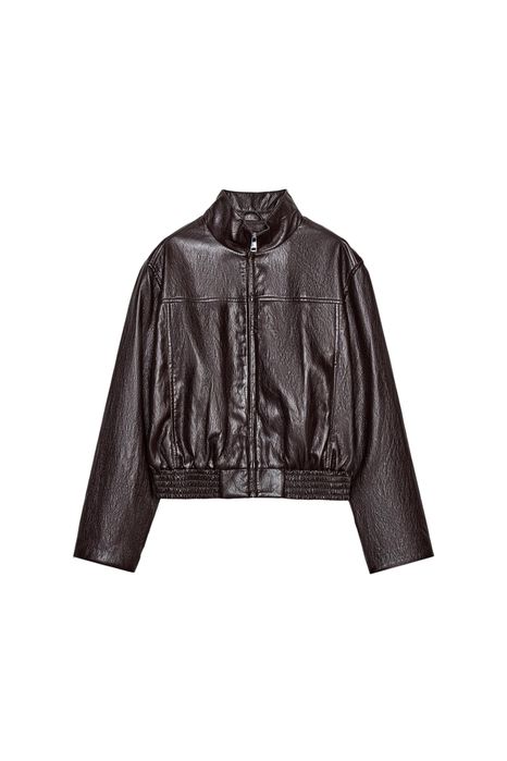 Куртка шкіряна бомбер Zara коричнева ХС