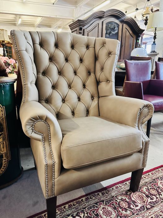 JAK NOWY !!! Genialny fotel chesterfield Quenn Anne SKÓRA NATURALNA :)