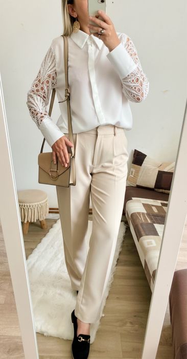 Koszula damska biała rękawy koronkowe elegancka L