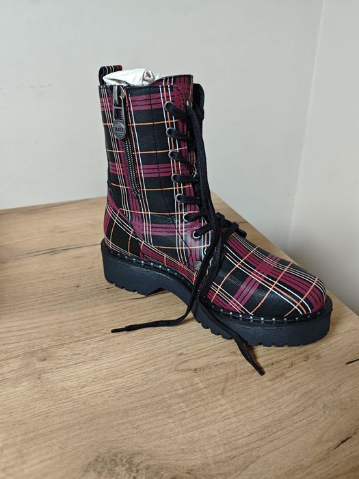 Nowe buty, wysokie, glany, w kratę, EMP Premium Black, naturalna skóra