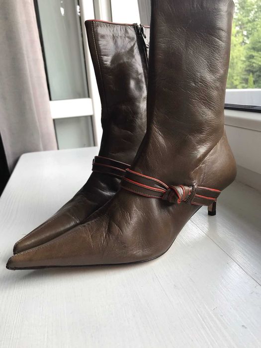 Studio Pollini 35,5 22,5 cm brązowe botki w szpic 90s 00s