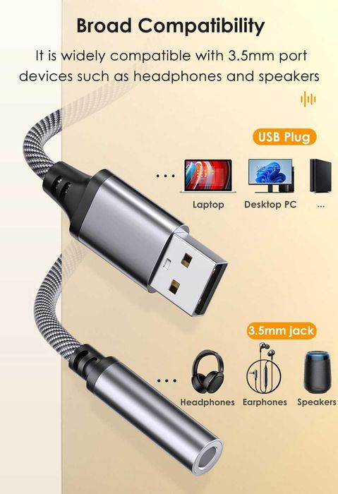 Adapter Audio z USB na Jack 3,5 mm - Karta Muzyczna USB - NOWY -
