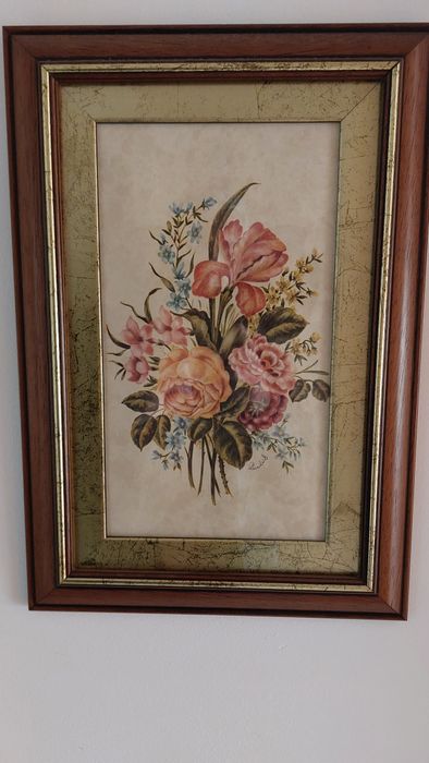 Pintura a oleo sobre tela, arranjo floral