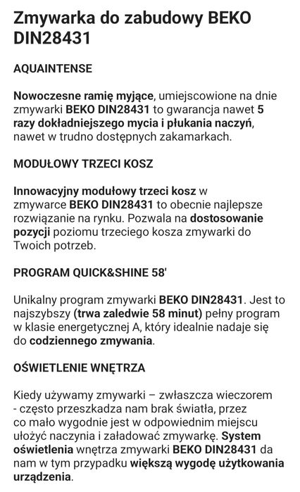 Zmywarka Beko do zabudowy