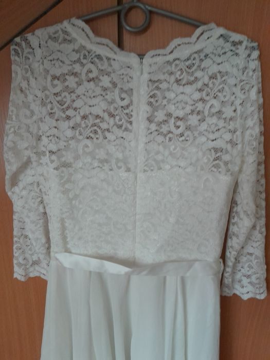 Suknia midi biała koronkowa r.38"Swing "nowa.