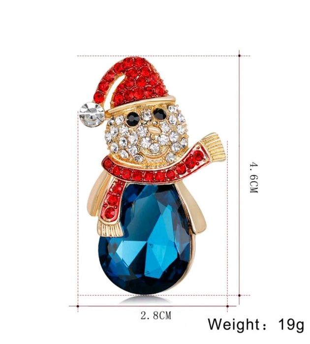 Broszka świąteczna bałwanek z kryształkami