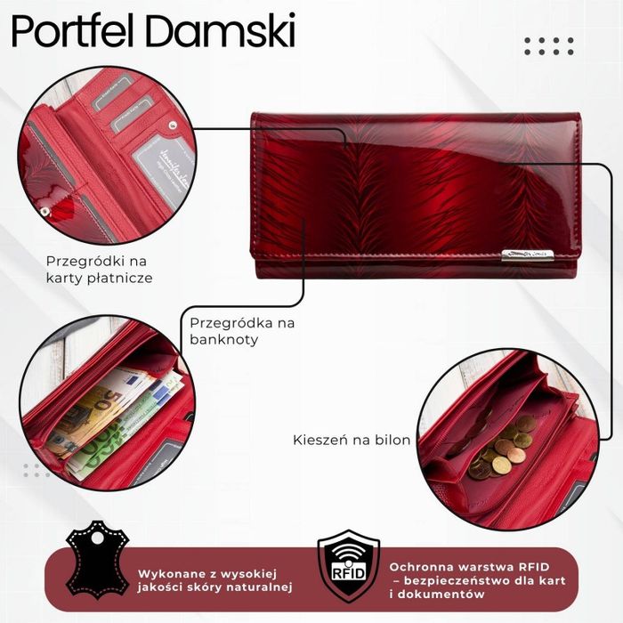 skórzany czerwony lakierowany portfel damski sp-16-rd