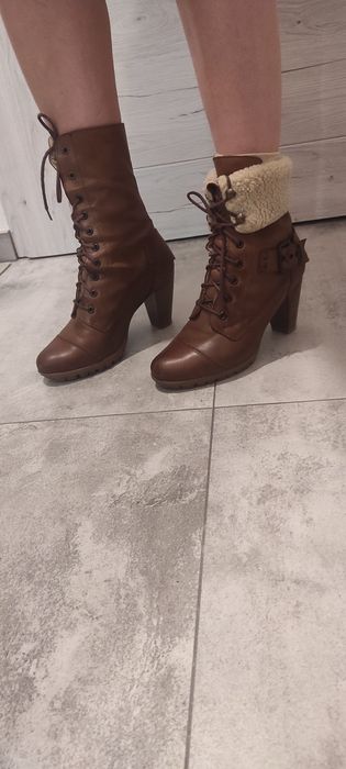 Buty Lasocki botki kozaki 37 skóra brązowe brąz wiązane obcas na obcas